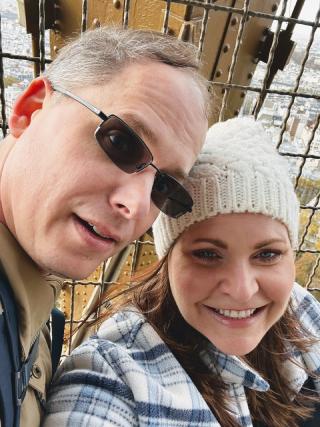 Me pretending to like Sarah after 200+ steps on the Eiffel Tower. Took me a while to feel my legs and forgive her for no elevator tickets.